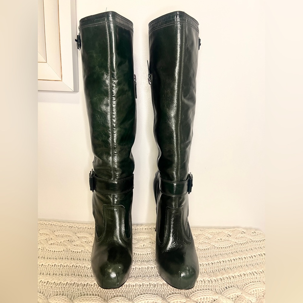 L.A.M.B. Dark Green Heeled Boots